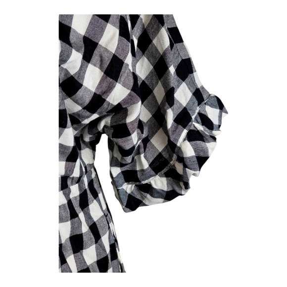 Downeast Gingham Midi Dress Black White Button Front Ruffle Sleeves M - Picture 2 of 9